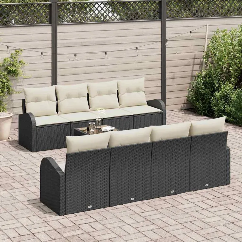 Sodo Sofų Rinkinys 9 pcs Juoda ir kreminė poliratanas