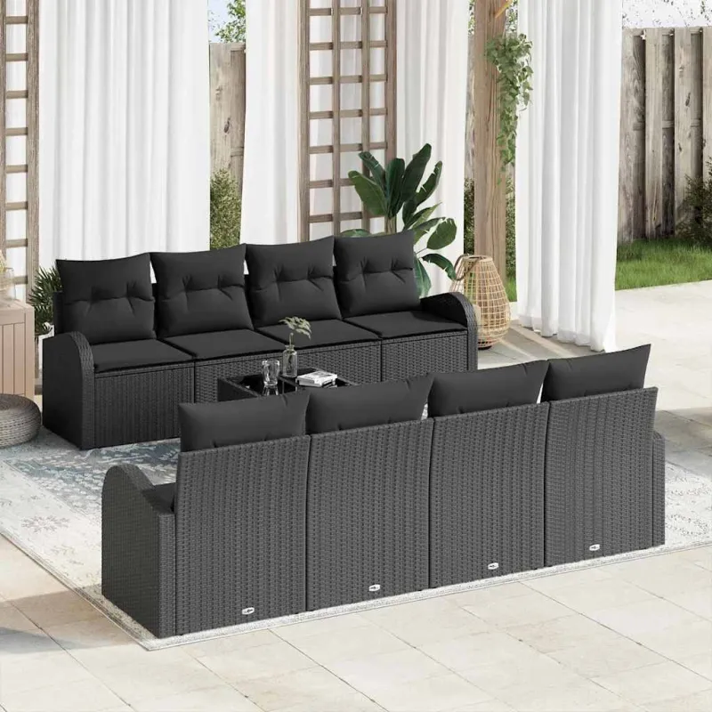 Sodo Sofų Rinkinys su saugykla 9 pcs Juoda poliratanas