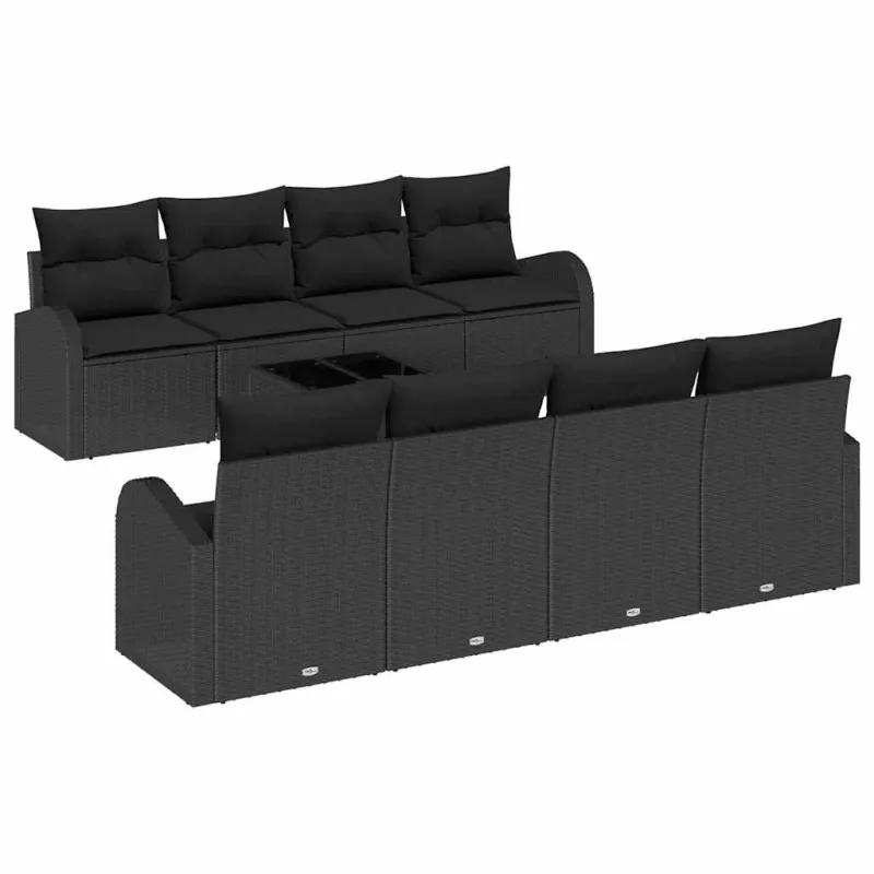 Sodo Sofų Rinkinys su saugykla 9 pcs Juoda poliratanas