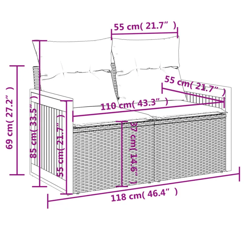 Sofakokonaisuus tyynyine, 8 osaa, hiekka, polyratasta