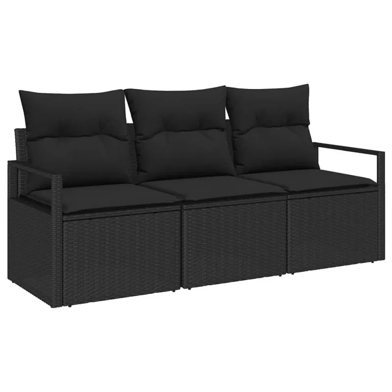 Sodo Sofų Rinkinys su pagalve 3 pcs Juoda poliratanas