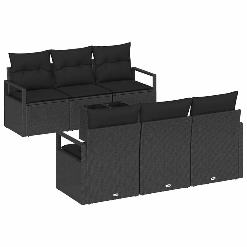 Sodo Sofų Rinkinys su pagalve 7 pcs Juoda poliratanas