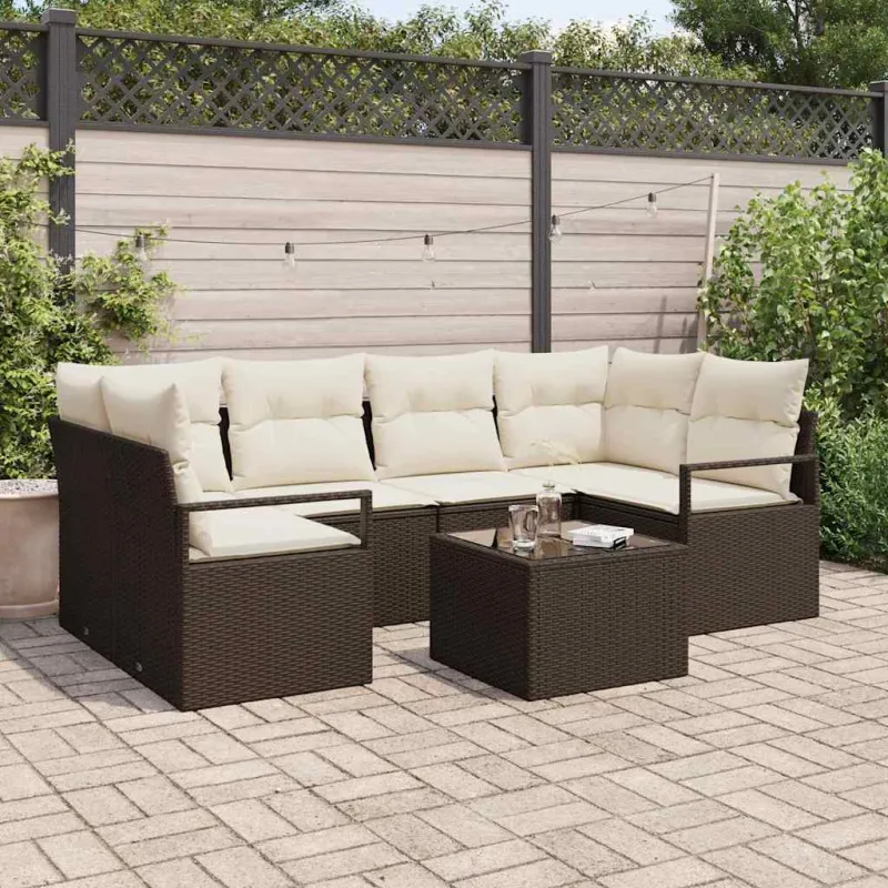 Sodo Sofų Rinkinys su pagalve 7 pcs Ruda ir grietinėlė