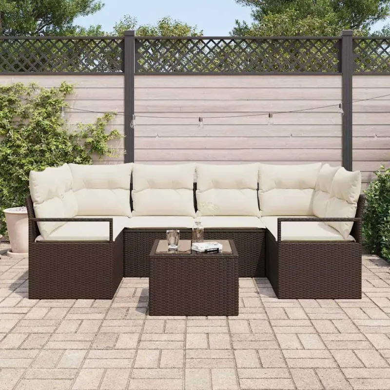 Sodo Sofų Rinkinys su pagalve 7 pcs Ruda ir grietinėlė
