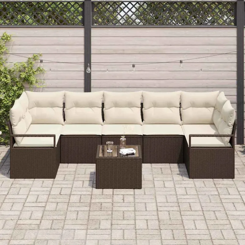 Sodo Sofų Rinkinys su pagalve 8 pcs Ruda ir grietinėlė