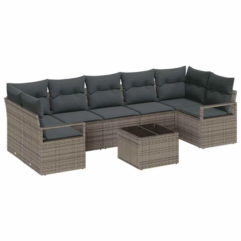 Sodo Sofų Rinkinys 8 pcs Pilka Poli ratanas, plienas ir stiklas