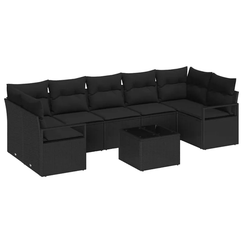 Sodo Sofų Rinkinys 8 pcs Juoda Poli ratanas, plienas ir stiklas