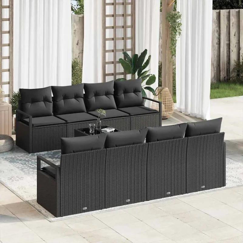 Sodo Sofų Rinkinys su pagalve 9 pcs Juoda poliratanas