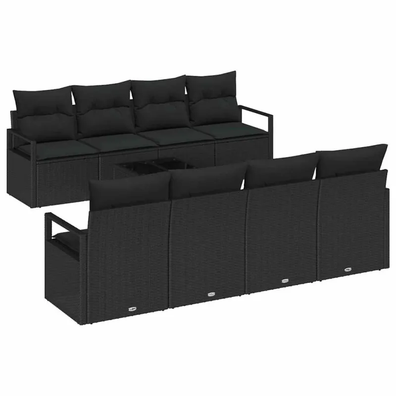 Sodo Sofų Rinkinys su pagalve 9 pcs Juoda poliratanas