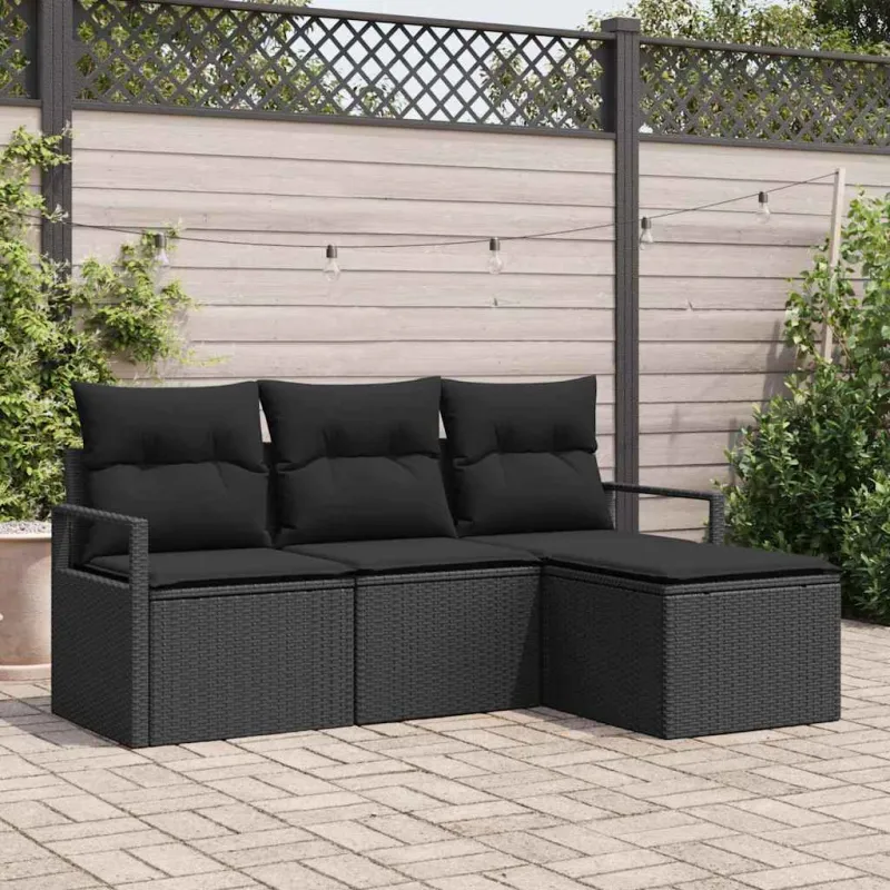 Sofos komplektas su pagalve su saugykla 4 pcs Juoda poliratanas
