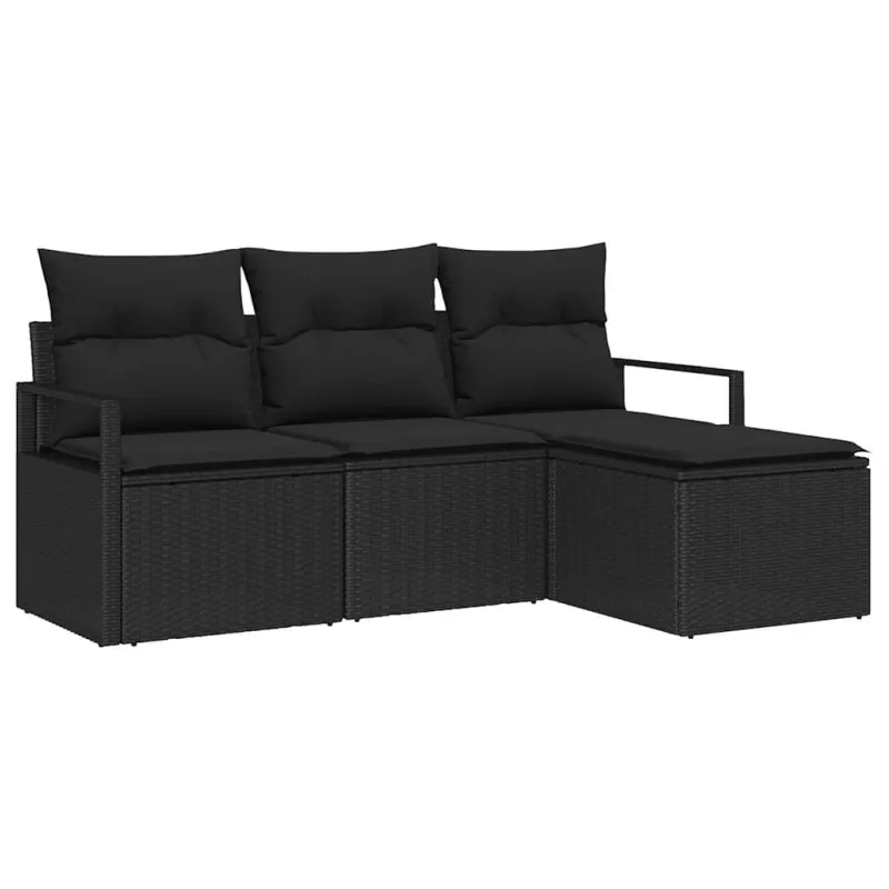 Sofos komplektas su pagalve su saugykla 4 pcs Juoda poliratanas