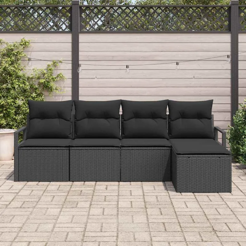 Sofos komplektas su pagalve su saugykla 5 pcs Juoda poliratanas