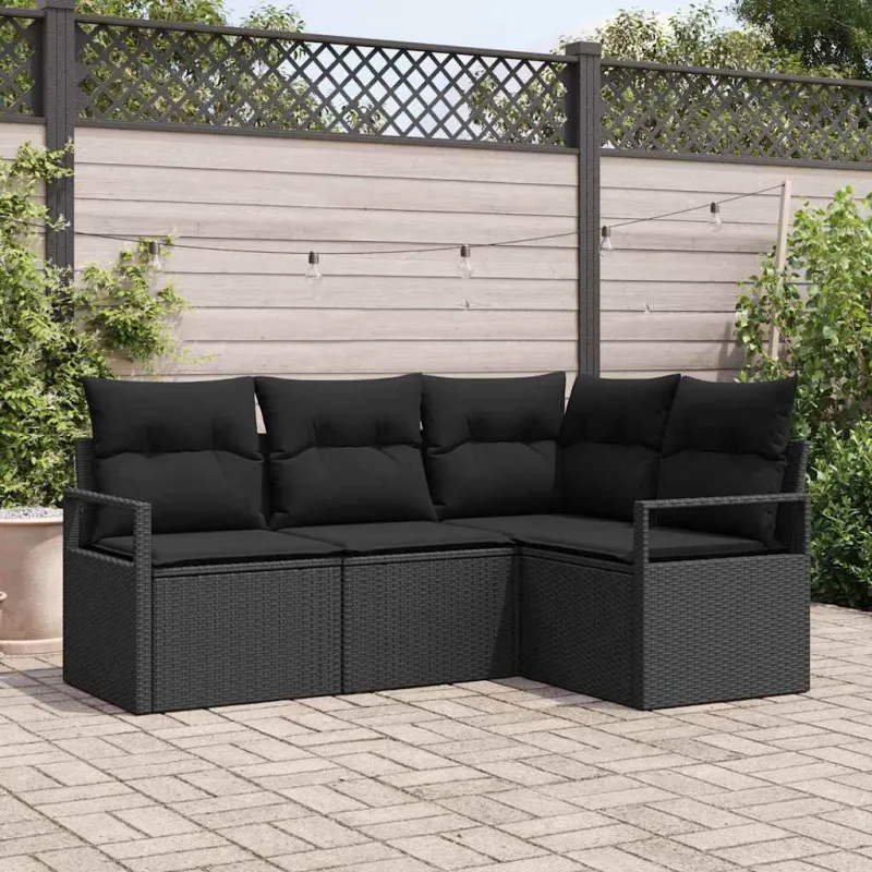 Sofos komplektas su pagalve su saugykla 4 pcs Juoda poliratanas