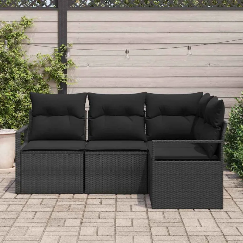 Sofos komplektas su pagalve su saugykla 4 pcs Juoda poliratanas