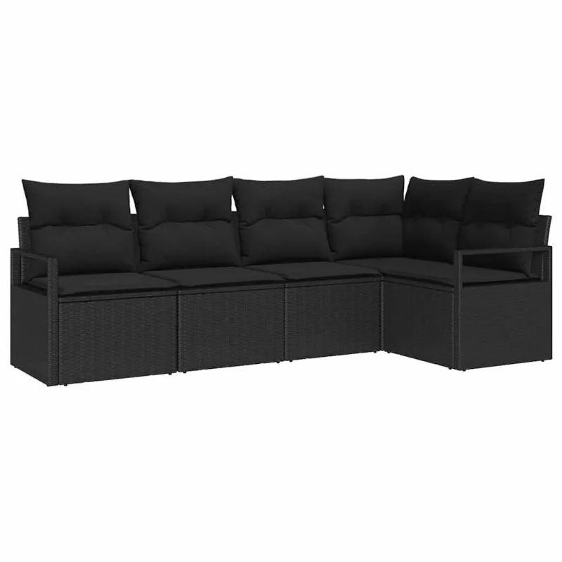 Sodo Sofų Rinkinys su pagalve 5 pcs Juoda poliratanas