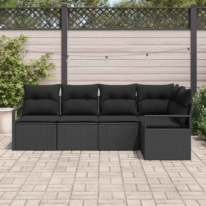 Sodo Sofų Rinkinys su pagalve 5 pcs Juoda poliratanas