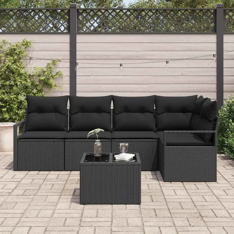 Sodo Sofų Rinkinys su pagalve 6 pcs Juoda poliratanas