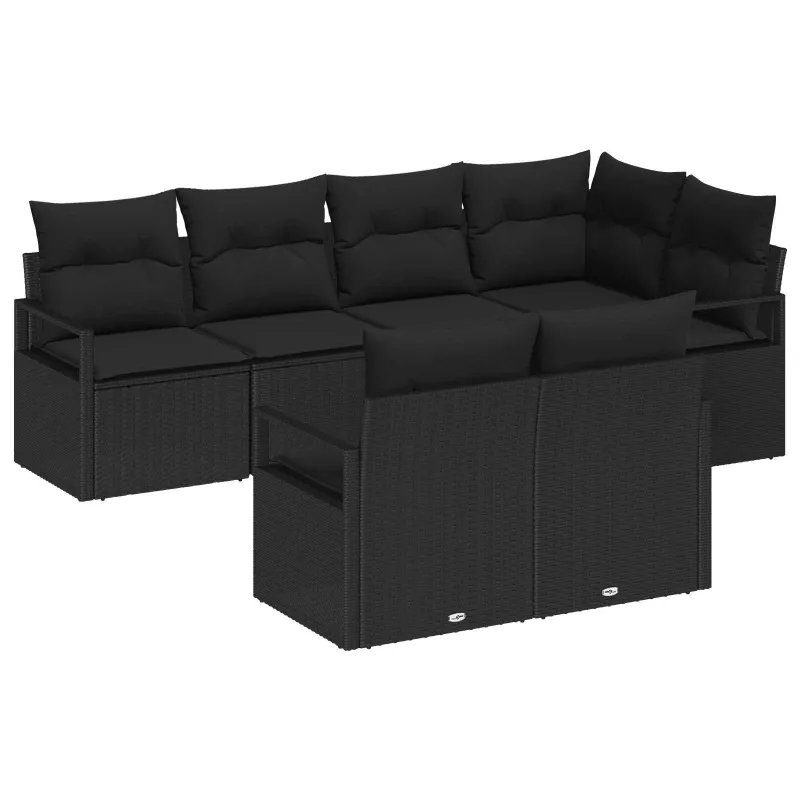Sodo Sofų Rinkinys su pagalve 7 pcs Juoda poliratanas