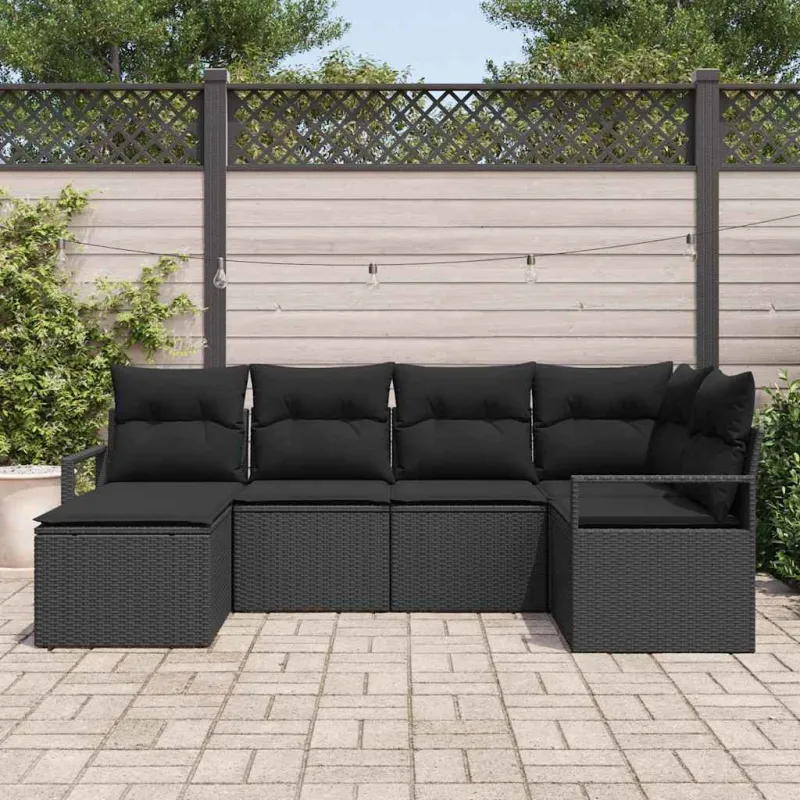 Sofos komplektas su pagalve su saugykla 6 pcs Juoda poliratanas