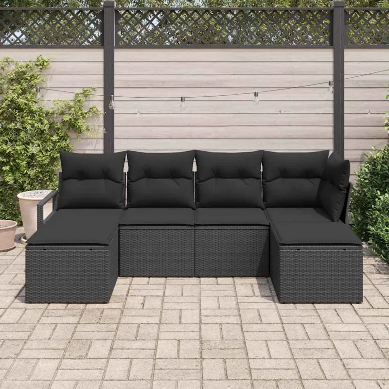 Sofos komplektas su pagalve su saugykla 6 pcs Juoda poliratanas