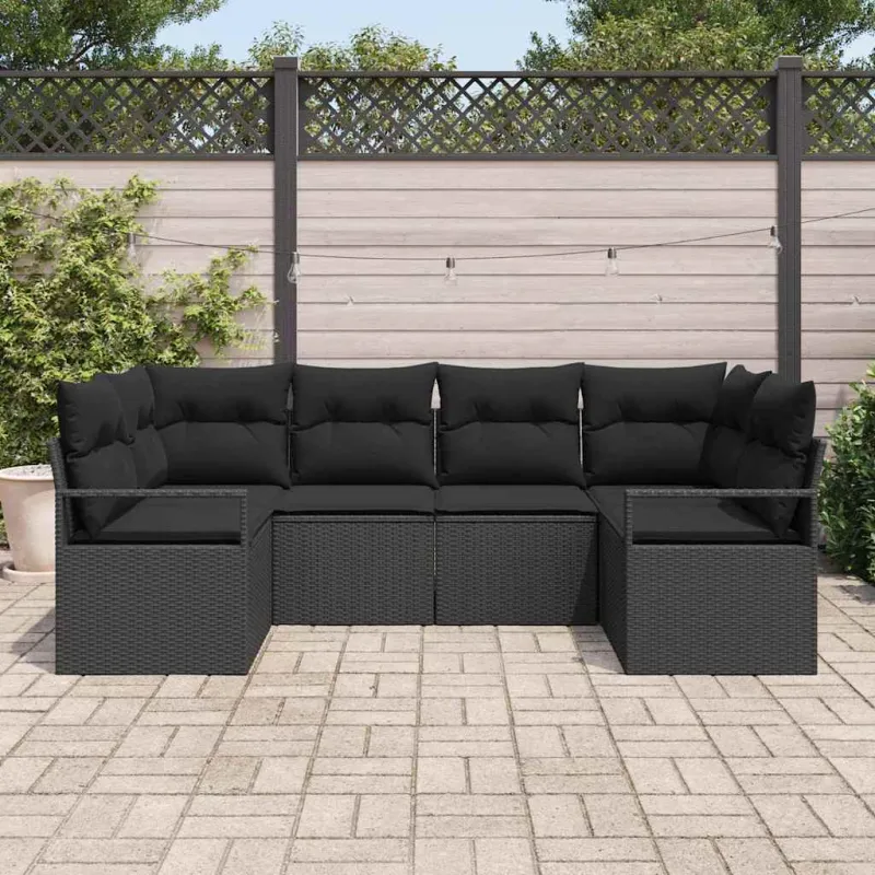 Sodo Sofų Rinkinys su pagalve 6 pcs Juoda poliratanas