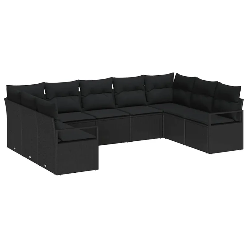Sodo Sofų Rinkinys su pagalve 9 pcs Juoda poliratanas