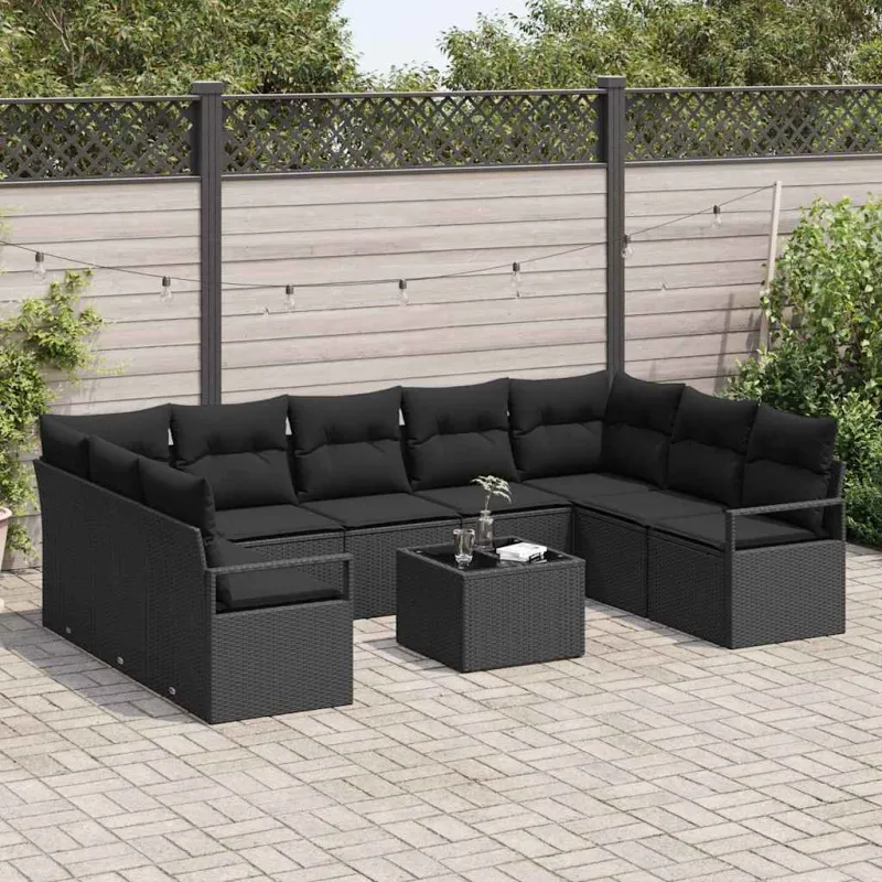 Sodo Sofų Rinkinys su pagalve 10 pcs Juoda poliratanas