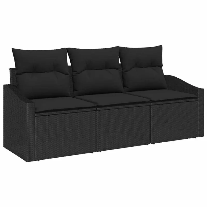 Sodo Sofų Rinkinys su pagalve 3 pcs Juoda poliratanas
