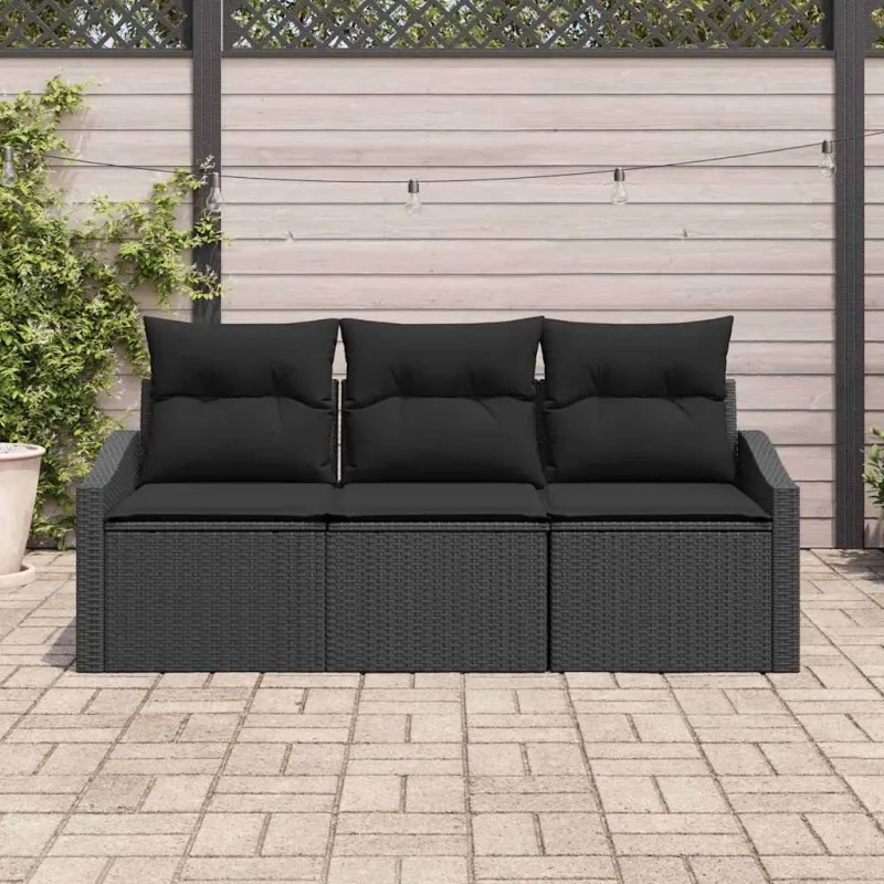 Sodo Sofų Rinkinys su pagalve 3 pcs Juoda poliratanas