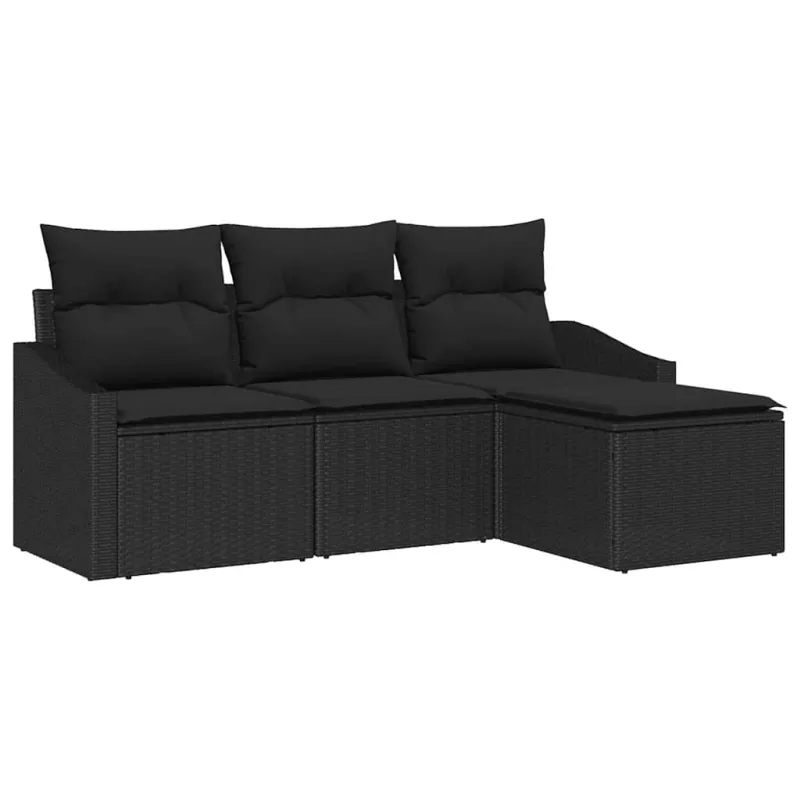 Sofos komplektas su pagalve su saugykla 4 pcs Juoda poliratanas