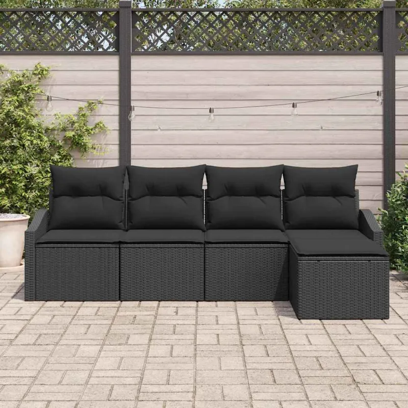 Sofos komplektas su pagalve su saugykla 5 pcs Juoda poliratanas