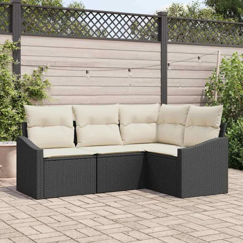 Sodo Sofų Rinkinys su pagalve 4 pcs Juoda ir Balta poliratanas