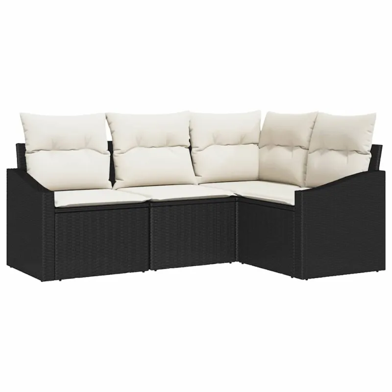 Sodo Sofų Rinkinys su pagalve 4 pcs Juoda ir Balta poliratanas