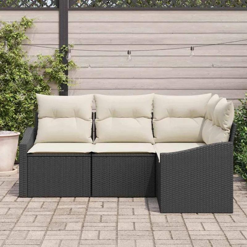 Sodo Sofų Rinkinys su pagalve 4 pcs Juoda ir Balta poliratanas
