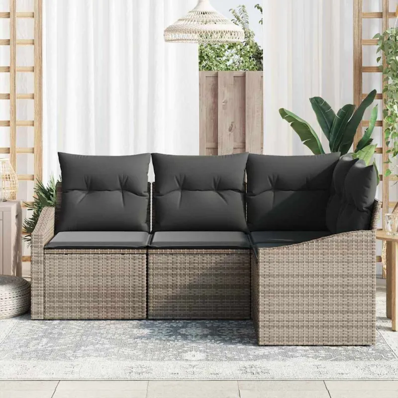 Sodo Sofų Rinkinys su pagalve 4 pcs Pilka poliratanas
