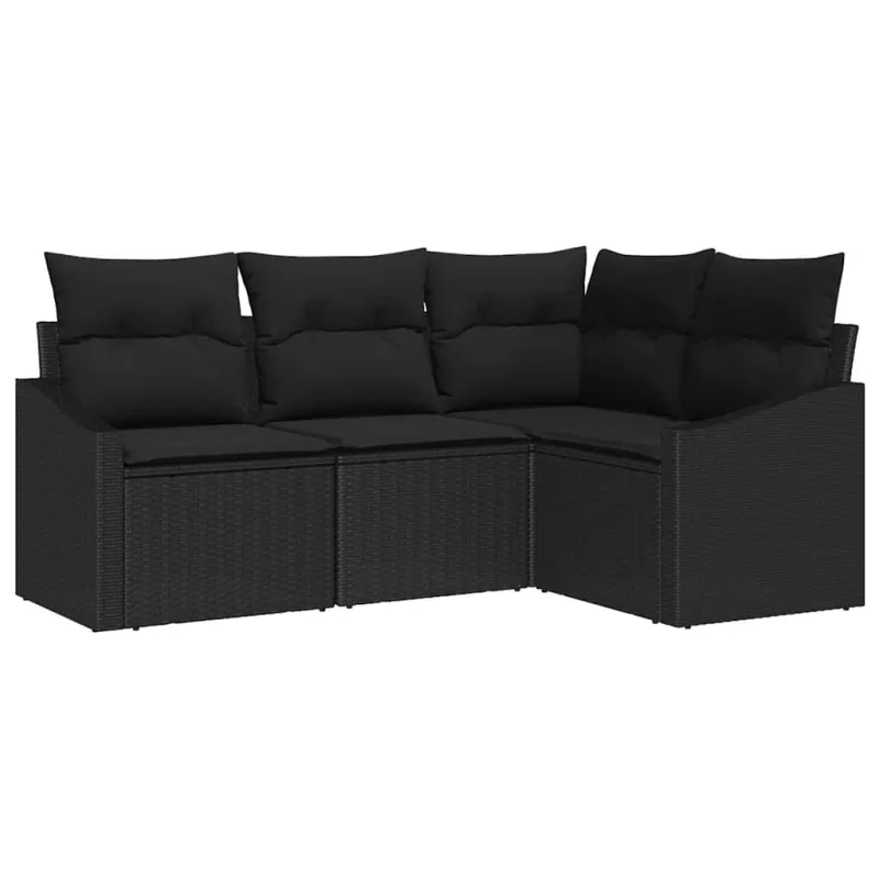 Sodo Sofų Rinkinys su pagalve 4 pcs Juoda poliratanas