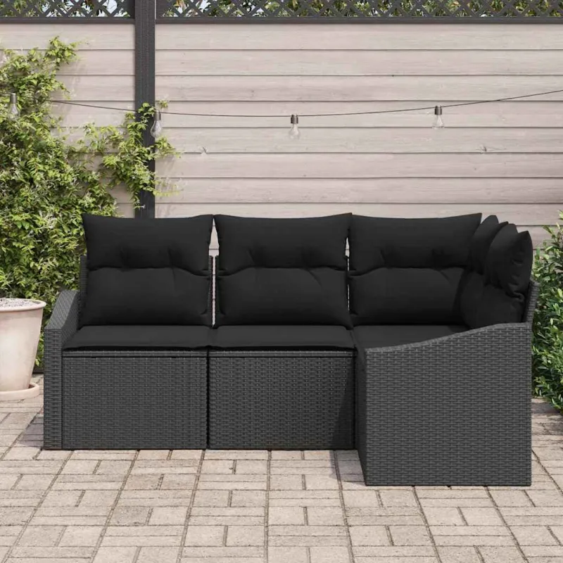 Sodo Sofų Rinkinys su pagalve 4 pcs Juoda poliratanas