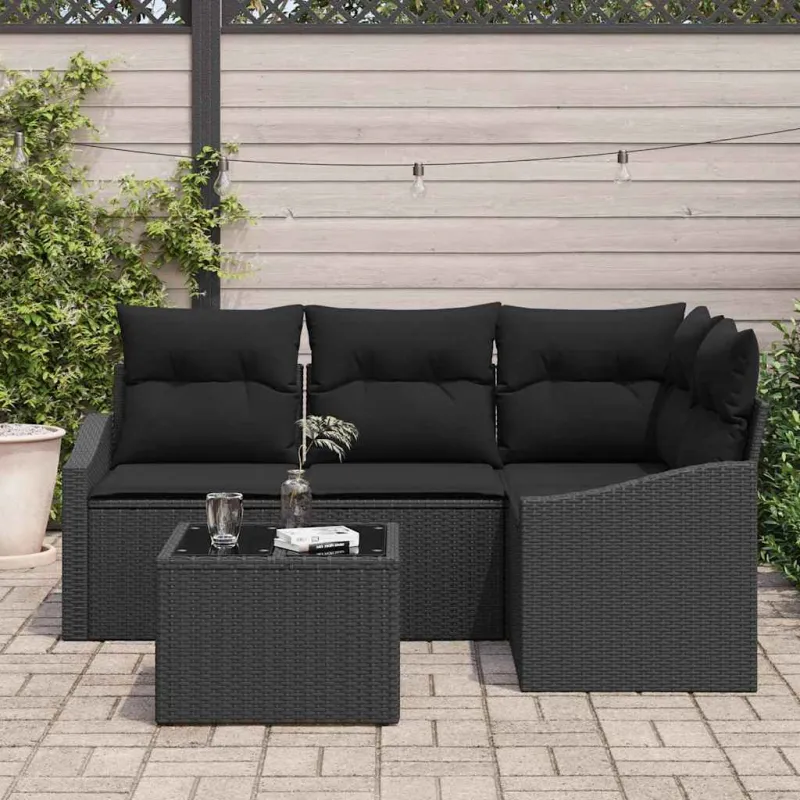 Sodo Sofų Rinkinys su pagalve 5 pcs Juoda poliratanas