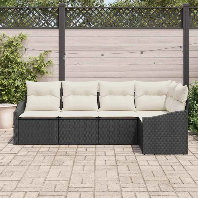 Sodo Sofų Rinkinys su pagalve 5 pcs Juoda ir Balta poliratanas