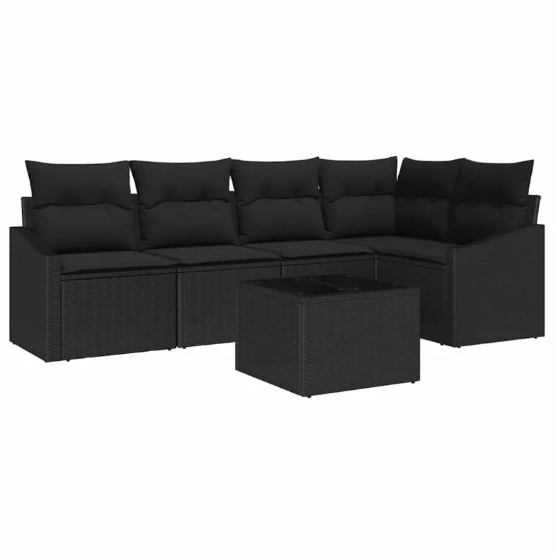 Sodo Sofų Rinkinys su pagalve 6 pcs Juoda poliratanas