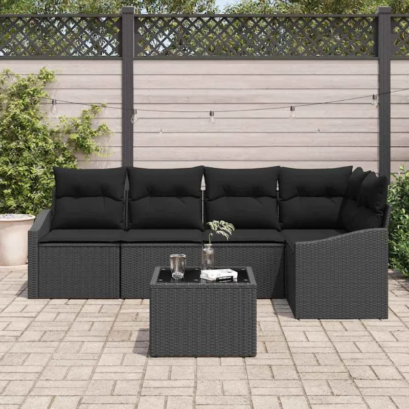 Sodo Sofų Rinkinys su pagalve 6 pcs Juoda poliratanas