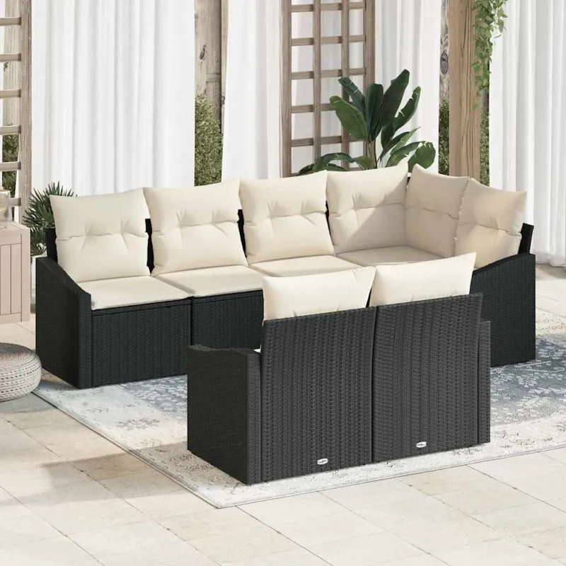 Sodo Sofų Rinkinys su pagalve 7 pcs Juoda ir Balta poliratanas