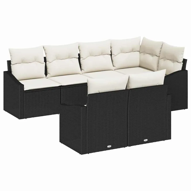 Sodo Sofų Rinkinys su pagalve 7 pcs Juoda ir Balta poliratanas