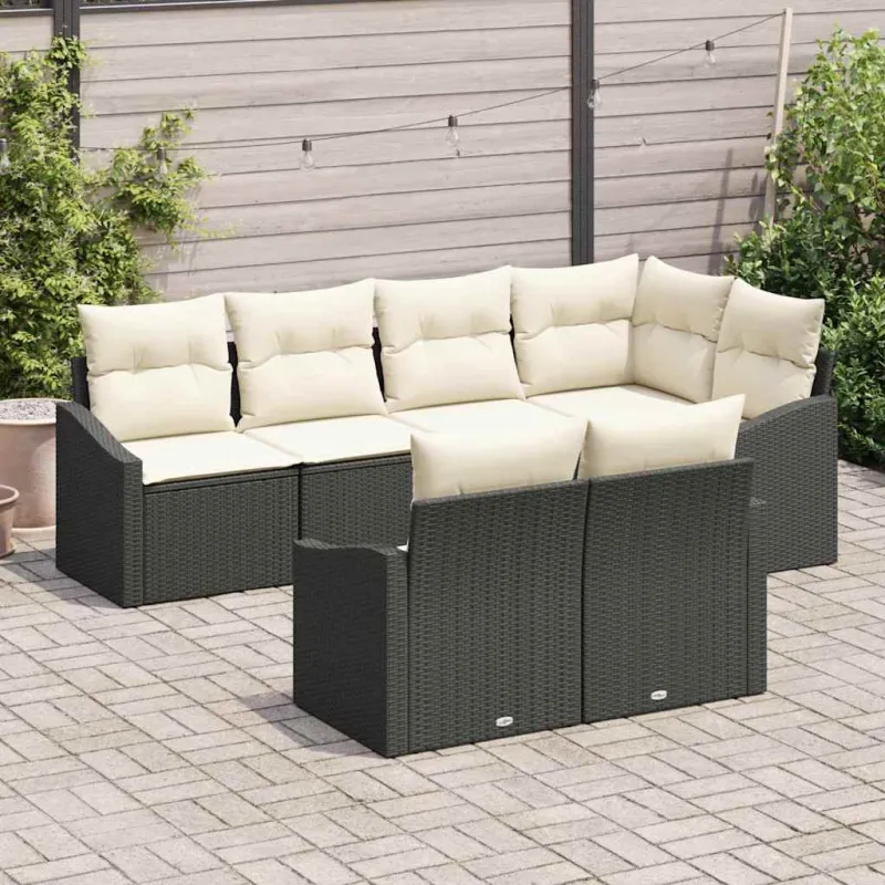 Sodo Sofų Rinkinys su pagalve 7 pcs Juoda ir Balta poliratanas