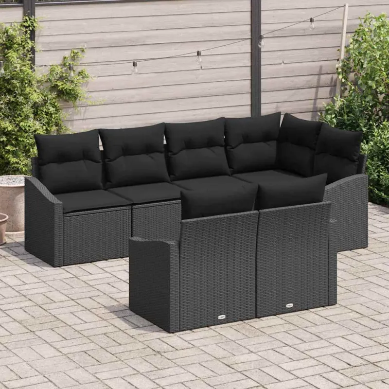 Sodo Sofų Rinkinys su pagalve 7 pcs Juoda poliratanas
