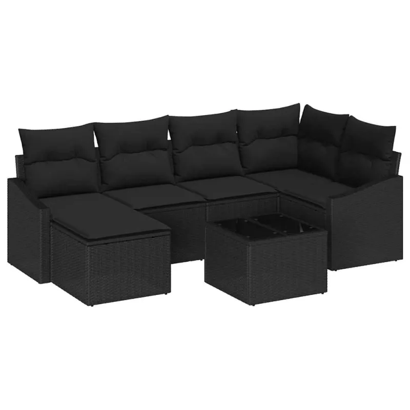 Sodo valgomojo komplektas su pagalve su saugykla 7 pcs Juoda