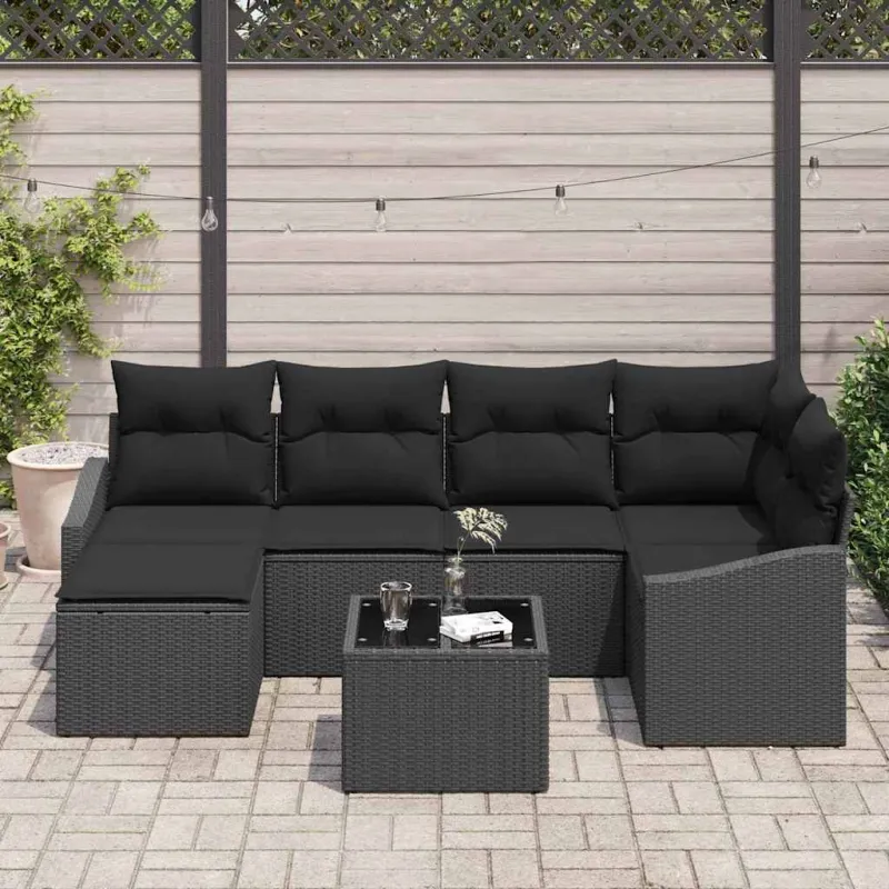 Sodo valgomojo komplektas su pagalve su saugykla 7 pcs Juoda