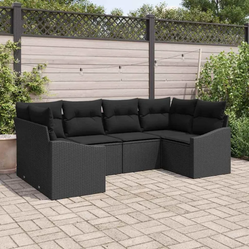 Sodo Sofų Rinkinys su saugykla 6 pcs Juoda poliratanas
