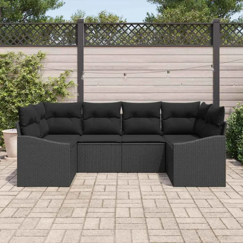 Sodo Sofų Rinkinys su saugykla 6 pcs Juoda poliratanas
