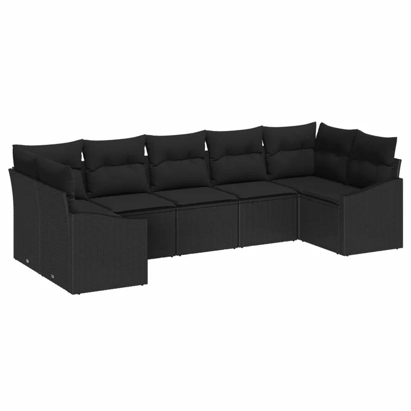Sodo Sofų Rinkinys su saugykla 7 pcs Juoda poliratanas